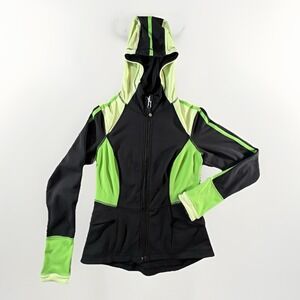 Lululemon‎ Scuba Hoodie Jacket Size 8 Black Green Colorblock Full Zip Pockets